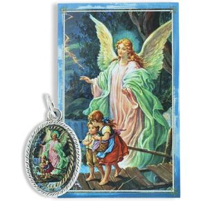 Catholic Medal for Necklace and Cardstock Saint Image - 7/8" Color Saint Medal Pendant for Catholic Necklace - Made in Italy