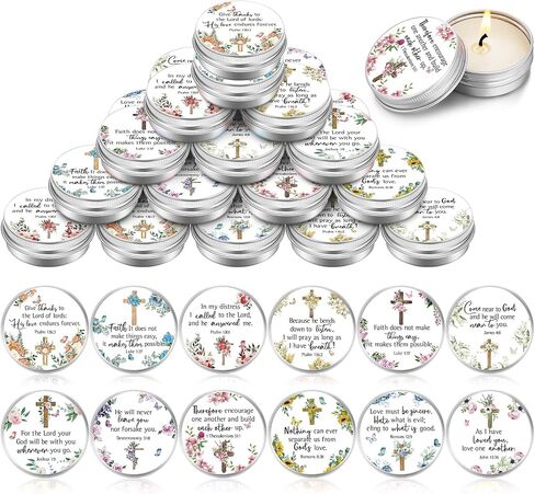36 Set Bible Verse Scented Candle Tins with Lids Floral Christian Bible Gifts 1 oz Small Scripture Candle for Women Bridal Shower Wedding Birthday Graduation Party Favors, 6 Scents (Cross) in Saudi Arabia