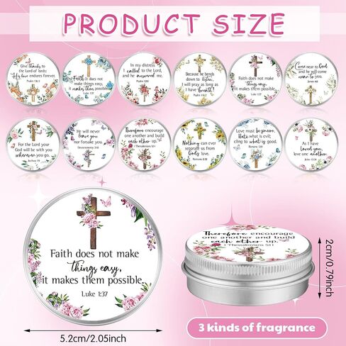 36 Set Bible Verse Scented Candle Tins with Lids Floral Christian Bible Gifts 1 oz Small Scripture Candle for Women Bridal Shower Wedding Birthday Graduation Party Favors, 6 Scents (Cross) in Saudi Arabia