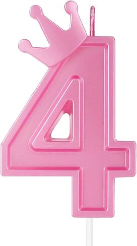 3inch Birthday Number Candle, 3D Candle Cake Topper with Crown Cake Numeral Candles Number Candles for Birthday Anniversary Parties (Pink; 4) in Saudi Arabia