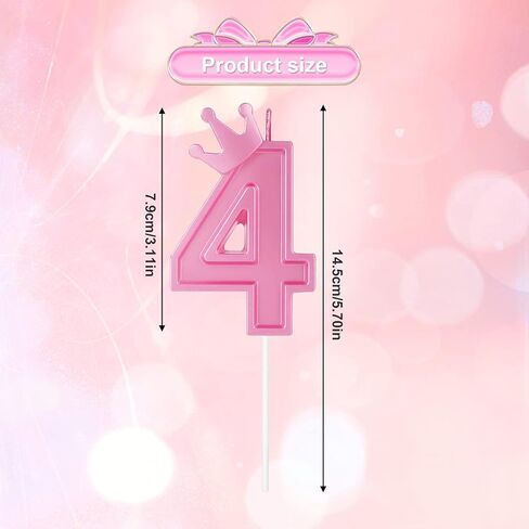 3inch Birthday Number Candle, 3D Candle Cake Topper with Crown Cake Numeral Candles Number Candles for Birthday Anniversary Parties (Pink; 4) in Saudi Arabia