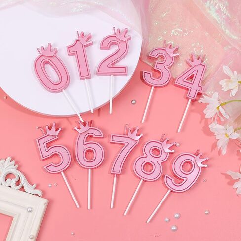 3inch Birthday Number Candle, 3D Candle Cake Topper with Crown Cake Numeral Candles Number Candles for Birthday Anniversary Parties (Pink; 4) in Saudi Arabia