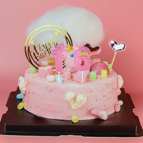 3inch Birthday Number Candle, 3D Candle Cake Topper with Crown Cake Numeral Candles Number Candles for Birthday Anniversary Parties (Pink; 4) in Saudi Arabia