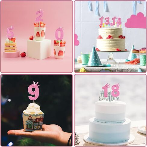 3inch Birthday Number Candle, 3D Candle Cake Topper with Crown Cake Numeral Candles Number Candles for Birthday Anniversary Parties (Pink; 4) in Saudi Arabia