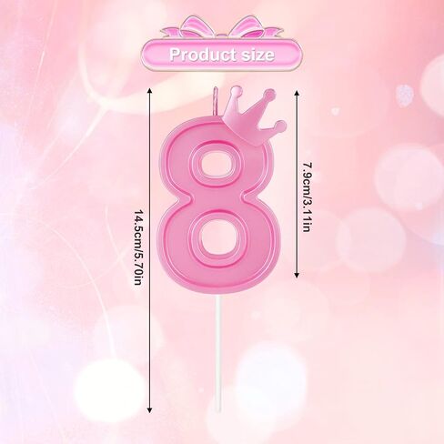 3inch Birthday Number Candle, 3D Candle Cake Topper with Crown Cake Numeral Candles Number Candles for Birthday Anniversary Parties (Pink; 4) in Saudi Arabia