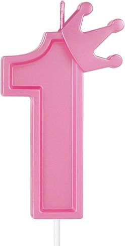 3inch Birthday Number Candle, 3D Candle Cake Topper with Crown Cake Numeral Candles Number Candles for Birthday Anniversary Parties (Pink; 4) in Saudi Arabia