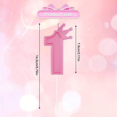 3inch Birthday Number Candle, 3D Candle Cake Topper with Crown Cake Numeral Candles Number Candles for Birthday Anniversary Parties (Pink; 4) in Saudi Arabia