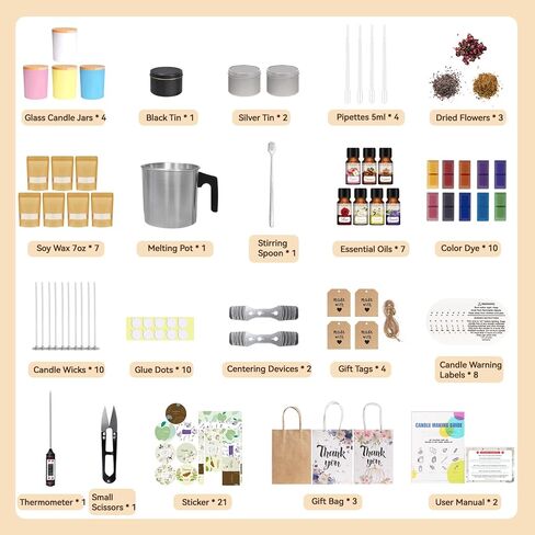 مجموعة صنع شموع الصويا من كاساكولينا، تتضمن لوازم صنع الشموع DIY شمع الصويا، ووعاء الذوبان، والروائح، والأصباغ، والفتائل، وملصق الفتائل، وعلب الشموع والمزيد، ومجموعات صنع الشموع للفنون والحرف اليدوية للبالغين المبتدئين in Kuwait