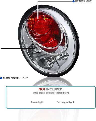 Spec-D Tuning Euro Chrome Housing Clear Lens Tail Lights Compatible with 1998-2005 VW Beetle, Left + Right Pair Assembly in Kuwait