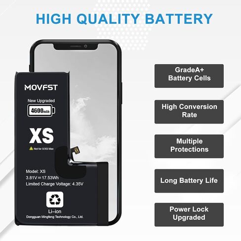 بطارية بديلة لهاتف iPhone Xs، بطارية ليثيوم أيون بوليمر عالية السعة 4600 مللي أمبير في الساعة تناسب هاتف iPhone Xs موديل A1920 A2097 A2098 A2100 مع مجموعة أدوات الإصلاح in Kuwait