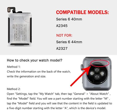 بطارية بديلة بقدرة 265.9 مللي أمبير في الساعة متوافقة مع إصدار Apple Watch Series 6 مقاس 40 مم ونظام تحديد المواقع العالمي (GPS) والإصدار الخلوي بطارية A2345 مع مجموعة أدوات إصلاح احترافية in Kuwait