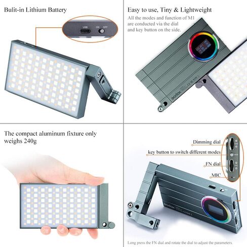GODOX M1 RGB فيديو ضوء حجم الجيب على الكاميرا بطارية قابلة للشحن ضوء إبداعي 2500-8500K درجة حرارة اللون 0-360 لون كامل لسوني كانون نيكون فوجي DSLR كاميرا فيديو صورة in Saudi Arabia