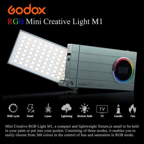 GODOX M1 RGB فيديو ضوء حجم الجيب على الكاميرا بطارية قابلة للشحن ضوء إبداعي 2500-8500K درجة حرارة اللون 0-360 لون كامل لسوني كانون نيكون فوجي DSLR كاميرا فيديو صورة in Saudi Arabia