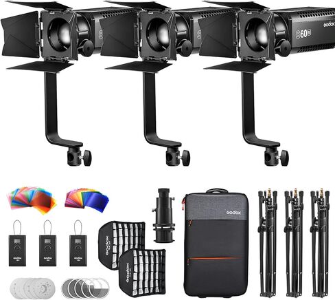 Godox S60Bi-K3 230W مجموعة أضواء LED مركزة، درجة حرارة ثنائية اللون 2800-6500K، CRI≈96، TLCI≈97،11 تأثيرات ضوئية FX لإضاءة الفيديو، تصوير الحياة الساكنة، الصورة، تصوير حفل الزفاف in Saudi Arabia