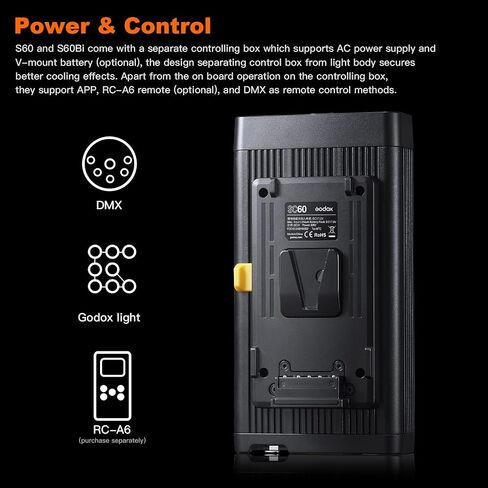 Godox S60Bi-K3 230W مجموعة أضواء LED مركزة، درجة حرارة ثنائية اللون 2800-6500K، CRI≈96، TLCI≈97،11 تأثيرات ضوئية FX لإضاءة الفيديو، تصوير الحياة الساكنة، الصورة، تصوير حفل الزفاف in Saudi Arabia