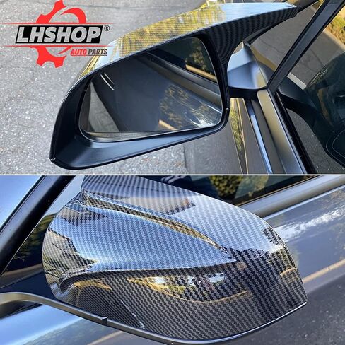 Car Side Mirror Caps for 2018-2024 Tesla Model 3 Accessories Passenger Driver Side View Exterior Mirror Covers Replacement Automotive Body Tuning Parts & Trim, Glossy Black - 1 Pair (Left-Right ) in Kuwait