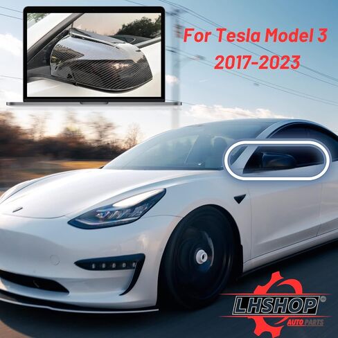 Car Side Mirror Caps for 2018-2024 Tesla Model 3 Accessories Passenger Driver Side View Exterior Mirror Covers Replacement Automotive Body Tuning Parts & Trim, Glossy Black - 1 Pair (Left-Right ) in Kuwait