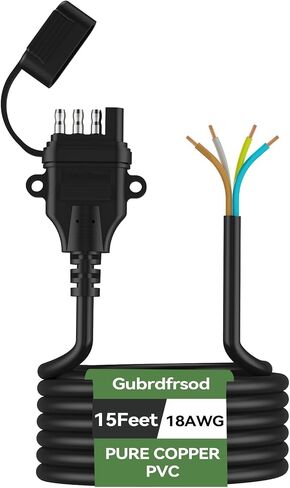 Gubrdfrsod 18AWG 4 Pin Trailer Connector (30Ft) أسلاك المقطورة مع كابل مغلف، موصل مقطورة مسطح 4 اتجاهات مع فتحات تركيب وغطاء غبار، 4 دبابيس أسلاك مقطورة ملونة مرمزة بالنحاس النقي. in Kuwait