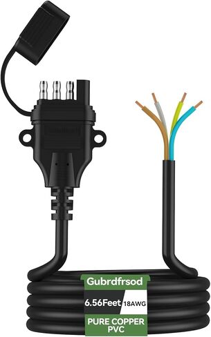 Gubrdfrsod 18AWG 4 Pin Trailer Connector (30Ft) أسلاك المقطورة مع كابل مغلف، موصل مقطورة مسطح 4 اتجاهات مع فتحات تركيب وغطاء غبار، 4 دبابيس أسلاك مقطورة ملونة مرمزة بالنحاس النقي. in Kuwait