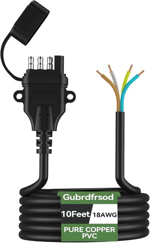 Gubrdfrsod 18AWG 4 Pin Trailer Connector (30Ft) أسلاك المقطورة مع كابل مغلف، موصل مقطورة مسطح 4 اتجاهات مع فتحات تركيب وغطاء غبار، 4 دبابيس أسلاك مقطورة ملونة مرمزة بالنحاس النقي. in Kuwait