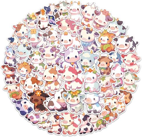 50 قطعة من ملصقات البقرة للأطفال المراهقين والأولاد والبنات - ملصق بقرة لطيف من الفينيل المقاوم للماء لزجاجة المياه، والكمبيوتر المحمول، ودفتر القصاصات، ولوح التزلج، والسيارة، والأمتعة، والخوذة in Kuwait