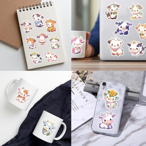 50 قطعة من ملصقات البقرة للأطفال المراهقين والأولاد والبنات - ملصق بقرة لطيف من الفينيل المقاوم للماء لزجاجة المياه، والكمبيوتر المحمول، ودفتر القصاصات، ولوح التزلج، والسيارة، والأمتعة، والخوذة in Kuwait