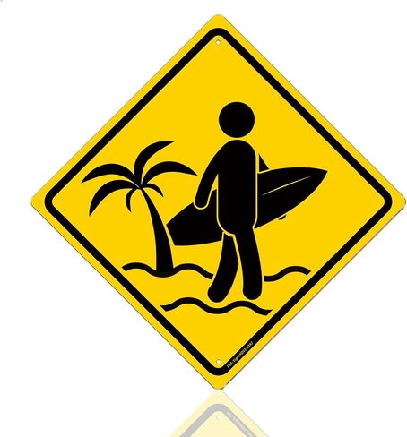 Surfer Crossing Tin Sign - 12× 12 Inch Rust-Free .040 Aluminum Aesthetic Signage Beach Room Decor Aesthetic Beachy Surfboard Wall Decor Beach Sign Surf Room Decor Surfer Girl Room Decor, Weatherproof, UV-Protected, Durable Ink in Saudi Arabia