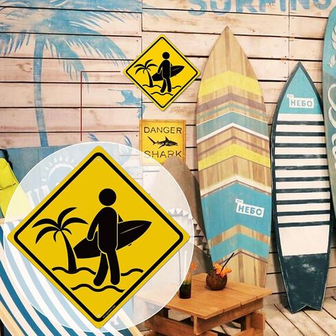 Surfer Crossing Tin Sign - 12× 12 Inch Rust-Free .040 Aluminum Aesthetic Signage Beach Room Decor Aesthetic Beachy Surfboard Wall Decor Beach Sign Surf Room Decor Surfer Girl Room Decor, Weatherproof, UV-Protected, Durable Ink in Saudi Arabia