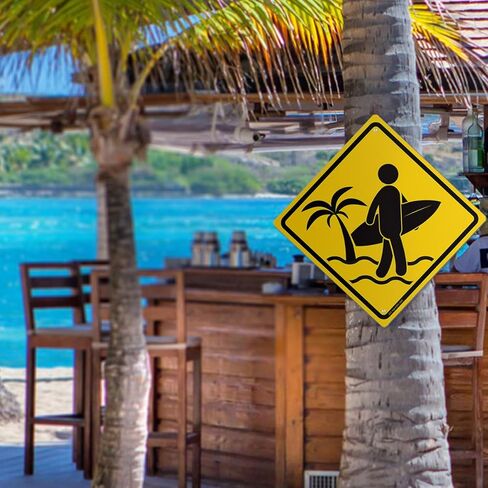 Surfer Crossing Tin Sign - 12× 12 Inch Rust-Free .040 Aluminum Aesthetic Signage Beach Room Decor Aesthetic Beachy Surfboard Wall Decor Beach Sign Surf Room Decor Surfer Girl Room Decor, Weatherproof, UV-Protected, Durable Ink in Saudi Arabia