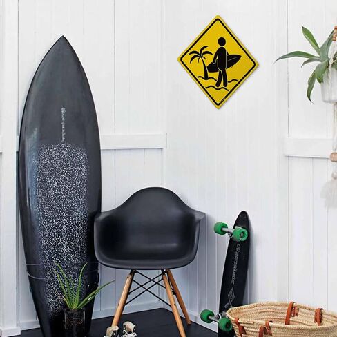 Surfer Crossing Tin Sign - 12× 12 Inch Rust-Free .040 Aluminum Aesthetic Signage Beach Room Decor Aesthetic Beachy Surfboard Wall Decor Beach Sign Surf Room Decor Surfer Girl Room Decor, Weatherproof, UV-Protected, Durable Ink in Saudi Arabia