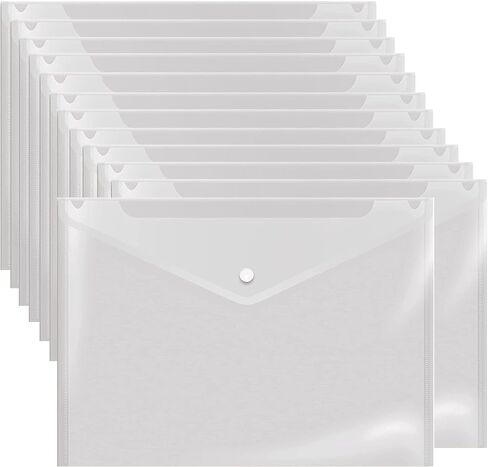 Poly Envelope 12 Pcs Document Envelopes with Snap Button Quality Clear Document Folder for A4 Size (red) in Saudi Arabia