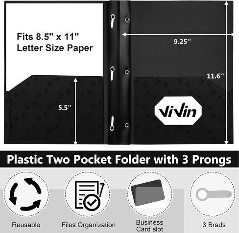 ViVin Plastic Folders with Pockets and Prongs,6 Pack,Heavy Duty 2-Pocket File Folder with 3 Fasteners,Fits Letter Size Paper,for School Home and Office(Bright Red) in Saudi Arabia