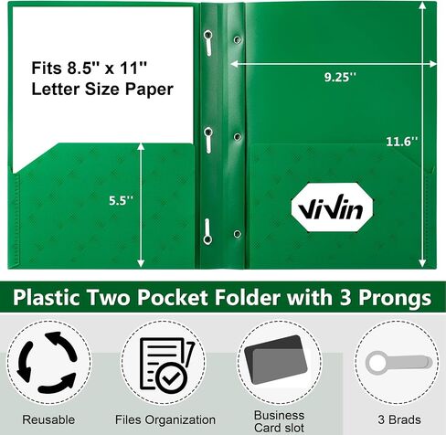 ViVin Plastic Folders with Pockets and Prongs,6 Pack,Heavy Duty 2-Pocket File Folder with 3 Fasteners,Fits Letter Size Paper,for School Home and Office(Bright Red) in Saudi Arabia