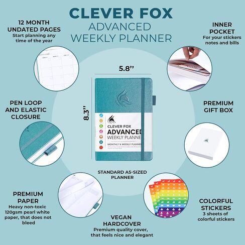 Clever Fox Advanced Weekly Planner – Undated Weekly & Monthly Life Goal Planner for Daily Productivity, Time Management and Hit Your Goals – Day Organizer Journal – Hardcover A5, Mystic Blue in Saudi Arabia