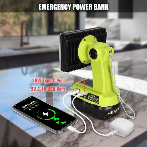 ضوء 18 فولت لـ Ryobi 18 فولت واحد + بطارية ليثيوم أيون، 18 وات 2000 لومن للضوء Ryobi مع منفذ USB، رأس محوري من سبيكة الزنك 110 درجة، لضوء Ryobi 18 فولت كحد أقصى LED ضوء عمل كشاف كشاف كشاف in Saudi Arabia