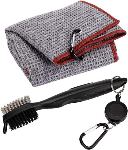 Golf Towel with Carabiner and Golf Club Brush Groove Cleaner Set, Waffle-Weave Towel and Brush Tool Kit with Club Groove Cleaner in Saudi Arabia