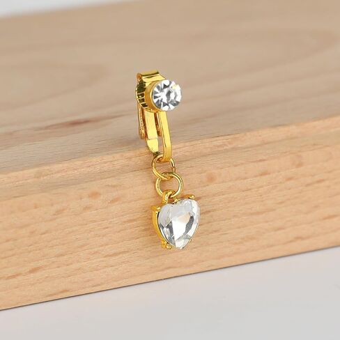 2Pcs Gold Fake Belly Piercing Fake Belly Ring for Women Pink Cute Fake Belly Button Piercing Clip On Belly Button Rings Fake Navel Ring Non Piercing in Saudi Arabia