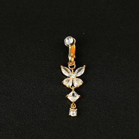 2Pcs Gold Fake Belly Piercing Fake Belly Ring for Women Pink Cute Fake Belly Button Piercing Clip On Belly Button Rings Fake Navel Ring Non Piercing in Saudi Arabia
