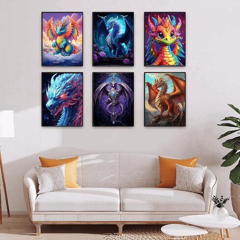 Santiway 6 حزمة التنين الماس الفن مجموعات الرسم للبالغين 5D الماس طقم الفن للمبتدئين DIY الطلاء مع الحفر الكامل جولة جوهرة الفن اللوحة لديكور جدار المنزل (11.8x15.7 بوصة) in Kuwait