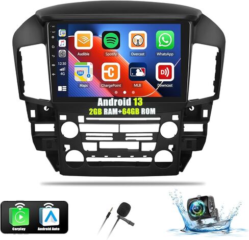 ستيريو سيارة 2+64G Android 13 لسيارة Lexus RX300/Toyota Harrier 1997-2003 مع CarPlay Android Auto، راديو بشاشة لمس 9 بوصات مع وصلة مرآة Navi WiFi Bluetooth FM RDS HiFi/EQ SWC + كاميرا احتياطية in Saudi Arabia