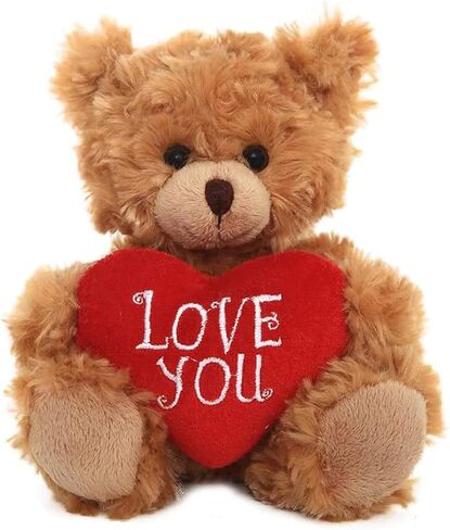 Plush Stuffed Animal Mocha Heart Bear – Love You Bears- Toy for Kids & Adults Valentine's Day - Embroidered Heart Pillow (6 inch, Brown Love You) in Kuwait