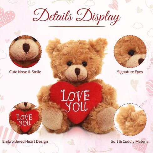 Plush Stuffed Animal Mocha Heart Bear – Love You Bears- Toy for Kids & Adults Valentine's Day - Embroidered Heart Pillow (6 inch, Brown Love You) in Kuwait