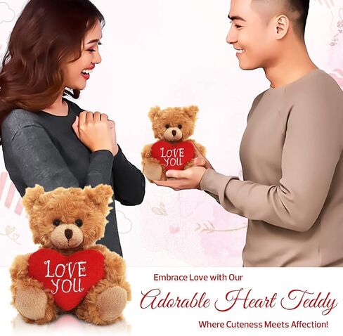 Plush Stuffed Animal Mocha Heart Bear – Love You Bears- Toy for Kids & Adults Valentine's Day - Embroidered Heart Pillow (6 inch, Brown Love You) in Kuwait