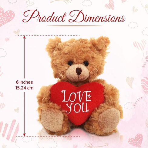 Plush Stuffed Animal Mocha Heart Bear – Love You Bears- Toy for Kids & Adults Valentine's Day - Embroidered Heart Pillow (6 inch, Brown Love You) in Kuwait