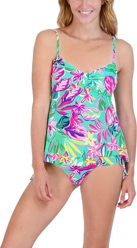 Stella Parker Women's Standard Babydoll Tankini Tummy Control Quick Dry Removable Cup Adjustable Strap Swimsuit Set in Saudi Arabia