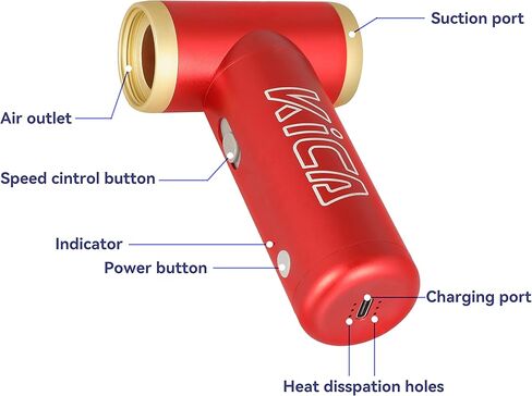 KiCA Jetfan 2 Electric Air Blower,Air Duster for Computer,Keyboard,House Cleaning,Car Dust,Hair Drying,Air Inflation,Camera Lens,Rechargeable,Speed Control,Upgrade Battery,Air Can Substitute Tool,Red in Kuwait