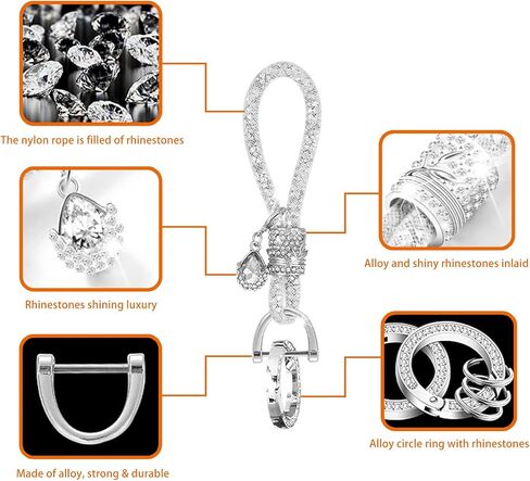 1 PC Crystal Bling Car Keychain, Fashionable Glitter Key Ring, Car Key Decorations, Keychain Accessories (Silver) in Saudi Arabia