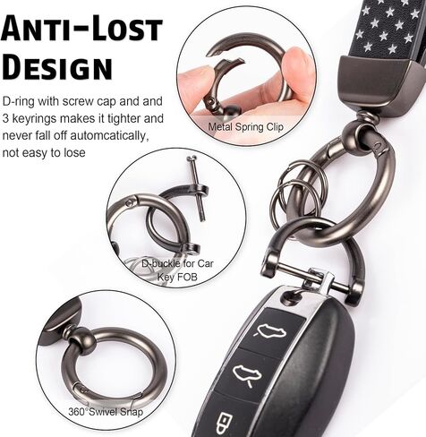 سلسلة مفاتيح السيارة بعلم الولايات المتحدة الأمريكية مع حلقة من سبائك الزنك، سلسلة مفاتيح السيارة للرجال والنساء، دوران 360 درجة، سلسلة مفاتيح عالمية تناسب سيارات الجيب، شيفروليه، فورد، بويك. in Kuwait