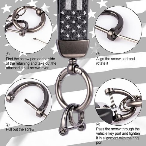 سلسلة مفاتيح السيارة بعلم الولايات المتحدة الأمريكية مع حلقة من سبائك الزنك، سلسلة مفاتيح السيارة للرجال والنساء، دوران 360 درجة، سلسلة مفاتيح عالمية تناسب سيارات الجيب، شيفروليه، فورد، بويك. in Kuwait