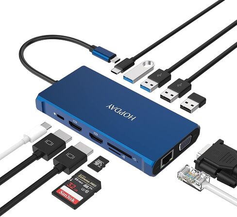 محطة إرساء 12 في 1 HOPDAY USB C، موزع USB C ثلاثي العرض مع HDMI وVGA وEthernet و100W PD و4 USB وقارئ بطاقات SD/TF ومحول USB C لأجهزة الكمبيوتر المحمول وأجهزة النوع C in Saudi Arabia